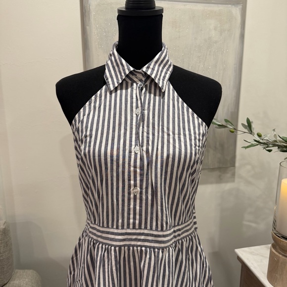 New York & Company Deep Navy and White Striped Midi Dress - Picture 3 of 11